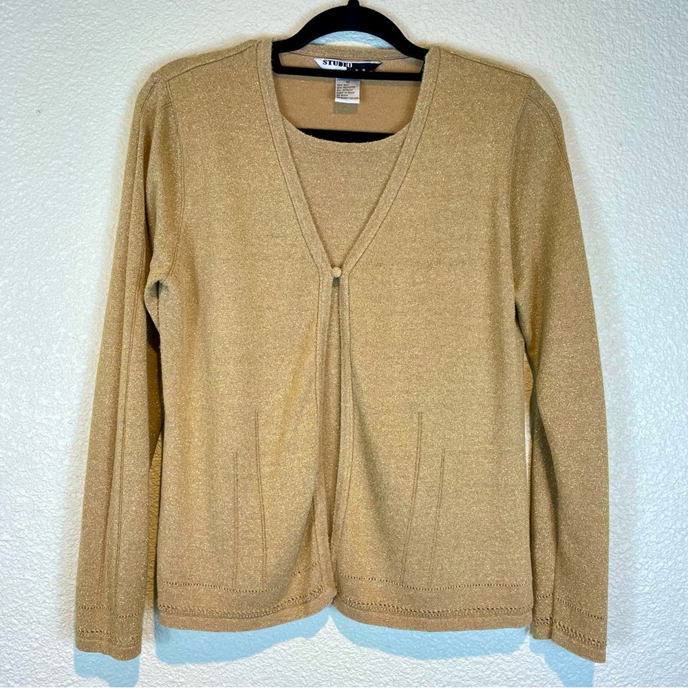 Studio jpr Matallic Gold sparkly silk blend Sweater Women size Medium Vintage